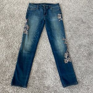 White House Black Market the slim embroider with sequence jeans size  4